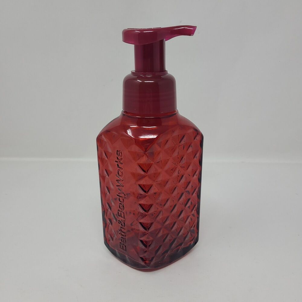 Bath & Body Works Faceted RED Glass Foaming Soap Dispenser Holder